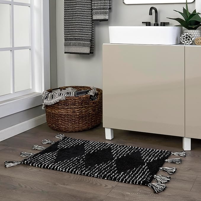 SKL Home Geo Rug for Bath/Kitchen/Bar & Gift, Charcoal