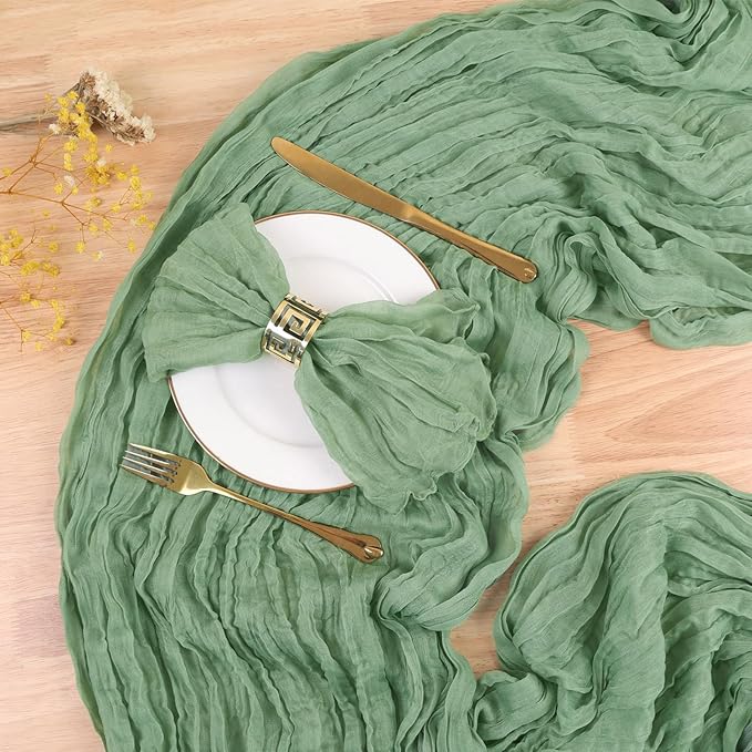 Sage Green Cheesecloth Table Runner 13.3FT Long Boho Table Runner Spring Easter Gauze Wedding Dining Table Decorations for Holiday Birthday Party Baby Shower Event Decorations