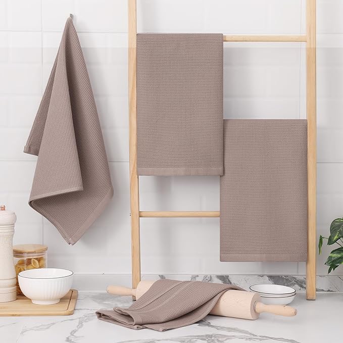 Homaxy 100% Cotton Waffle Weave Kitchen Towels - 8 Pack Soft and Absorbent Dish Towels - 16 x 26 Inches Quick Dry Hand Towels - Brown
