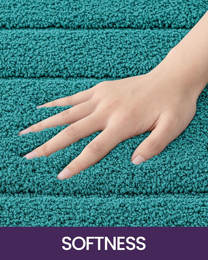 DEXI Bathroom Rug 24x16, Non Slip Washable Bath Mat for Shower Floor, Absorbent Soft Bathmat with Rubber Backing, Quick Dry Microfiber Carpet, Teal
