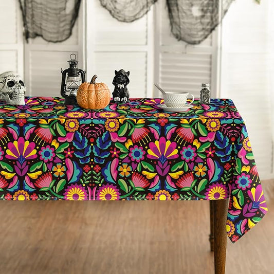 Horaldaily Mexico Tablecloth 52x70 Inch Rectangular, Halloween Cinco De Mayo Fiesta Washable Seasonal Table Cover for Party Picnic Dinner Decor
