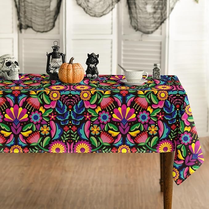 Horaldaily Mexico Tablecloth 60x140 Inch Rectangular, Halloween Cinco De Mayo Fiesta Washable Seasonal Table Cover for Party Picnic Dinner Decor