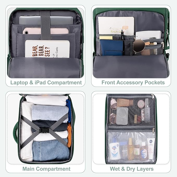 Travel laptop Backpack for Women, Personal Item Size Flight Approved, 16 Inch Laptop Bag with Multi-Pockets, Hiking Backpack, Waterproof Carry On Backpack Casual Daypack Backpack