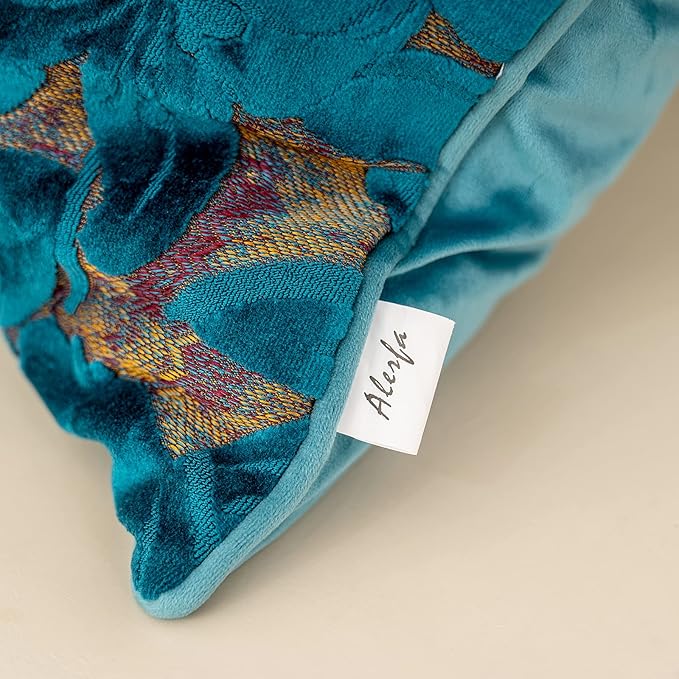 Alerfa 18 x 18 Inch Light Blue Square Maple Leaf Pillow Embroidery Cut Velvet Cushion Case Luxury Modern Lumbar Throw Pillow Cover Decorative Pillow for Couch Sofa Living Room Bedroom Car