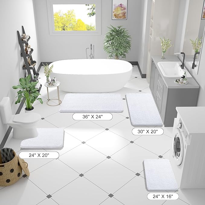 OLANLY Bathroom Rugs 44x32, Extra Soft Absorbent Chenille Bath Rugs, Rubber Backing Quick Dry, Machine Washable Bath Mats for Bathroom Floor, Tub and Shower, Home Decor Accessories, White