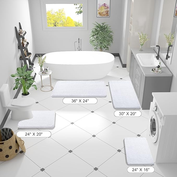 OLANLY Bathroom Rugs 47x32, Extra Soft Absorbent Chenille Bath Rugs, Rubber Backing Quick Dry, Machine Washable Bath Mats for Bathroom Floor, Tub and Shower, Home Decor Accessories, White