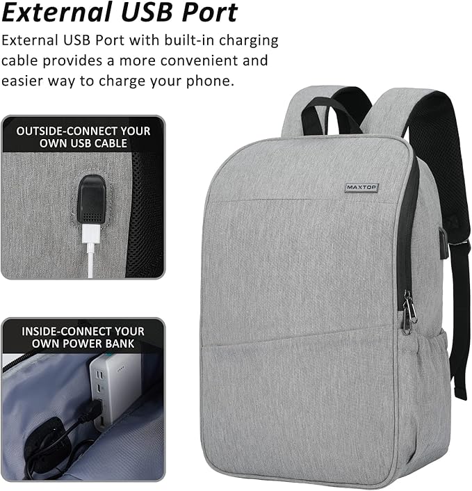 MAXTOP Laptop Backpack Bookbag Backpack with USB Charging Port Anti-Theft[Water Resistant] Work College Business Travel Computer Backpack for Men Women Fits up to 17" Notebook