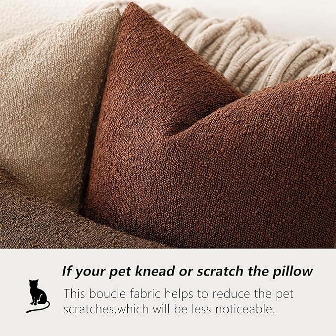 Foindtower Pack of 2, Decorative Textured Boucle Throw Pillow Covers Modern Accent Solid Pillow Cases Cozy Soft Couch Cushion Case for Chair Sofa Bedroom Living Room Home Decor 22x22 Inch Red Taupe
