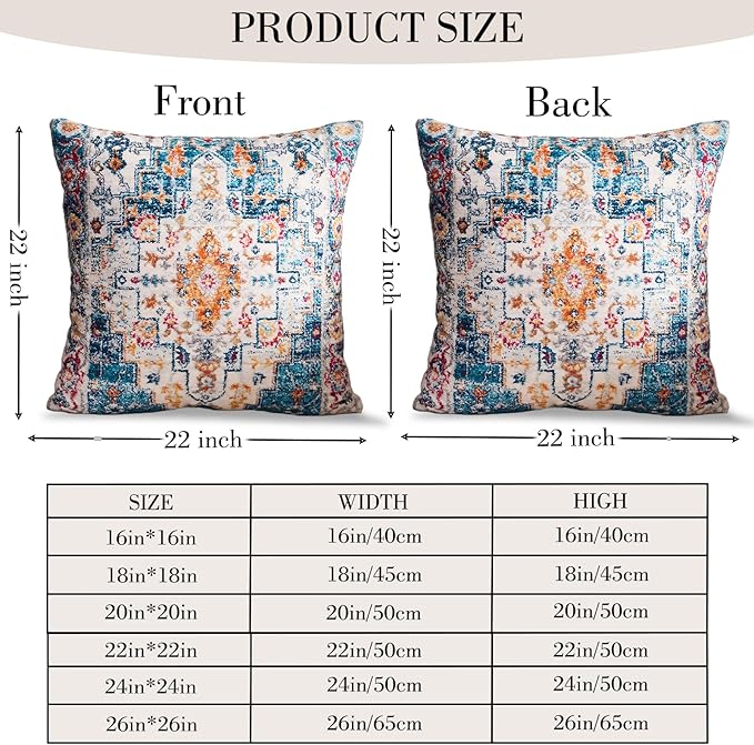 Boho Throw Pillow Covers 22x22 inch Set of 2,Boho Vintage Carpet Pattern Antique Ethnic Decor Double Sided Pattern Cushion Cover Soft Pillow Case Living Sofa Room Bed Square Pillow Cover