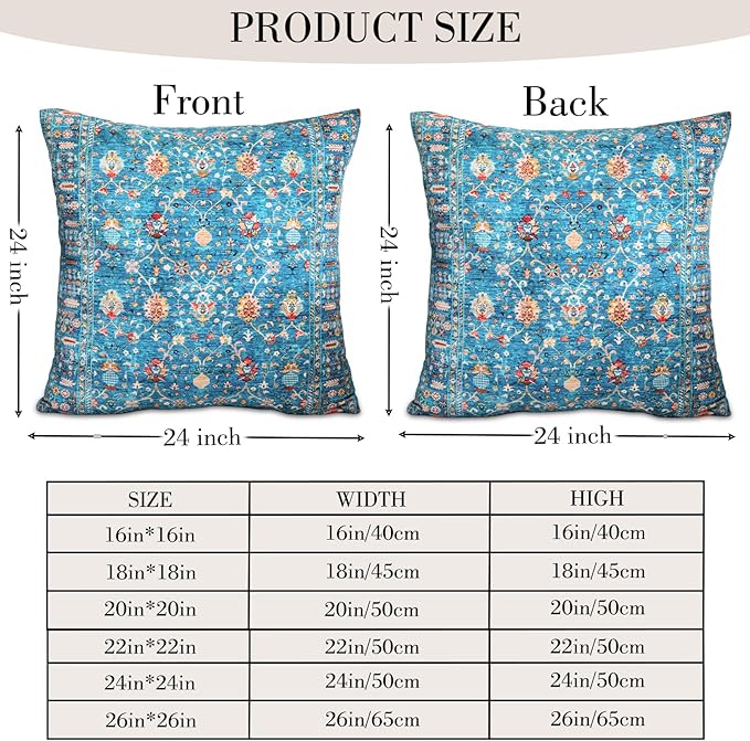 Boho Throw Pillow Covers 24x24 inch Set of 2,Boho Vintage Carpet Pattern Antique Ethnic Decor Double Sided Pattern Cushion Cover Soft Pillow Case Living Sofa Room Bed Square Pillow Cover
