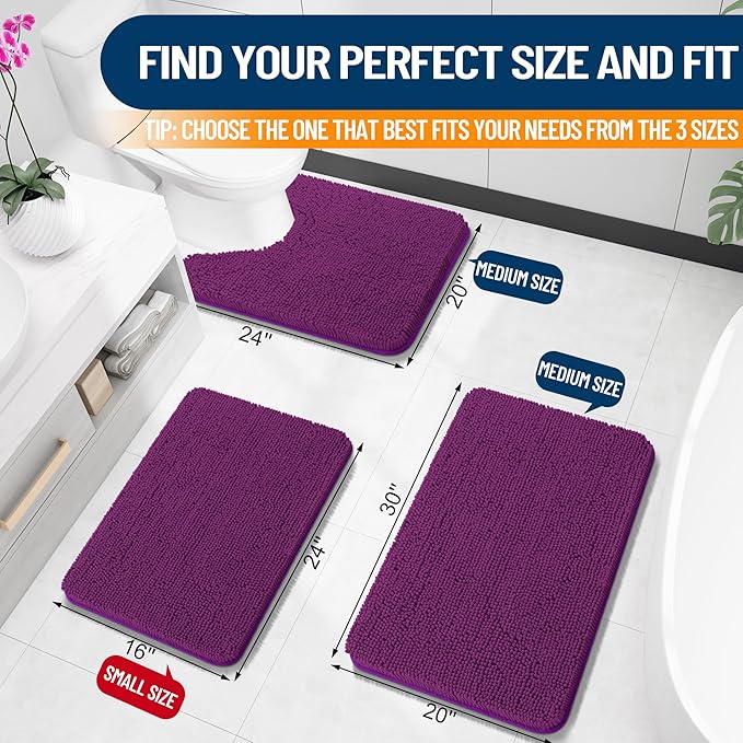 OLANLY Bathroom Rugs 36x24, Extra Soft Absorbent Chenille Bath Rugs, Rubber Backing Quick Dry, Machine Washable Bath Mats for Bathroom Floor, Tub and Shower, Home Decor Accessories, Purple