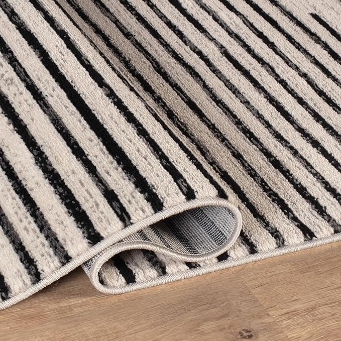 Rugshop Bohemian Stripe Stain Resistant High Traffic Living Room Kitchen Bedroom Dining Home Office Oval Rug 5' x 7' Cream