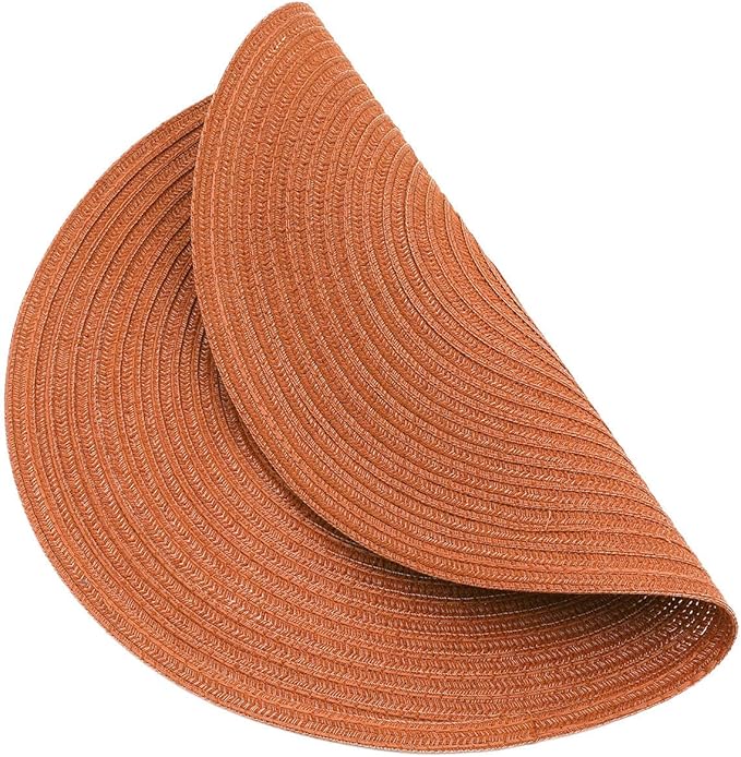 SHACOS Round Placemats Set of 6 Washable 15 inch Round Fall Placemats Cotton Polyester Woven Braided Table Place Mats for Dining Table Decor, Dark Orange