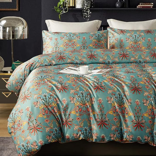 Cupocupa Duvet Cover Queen Size Set Boho Floral Pattern Queen Size Bed Vintage Soft Bedding Leaf Print Paisley Duvet Cover with Pillowcases