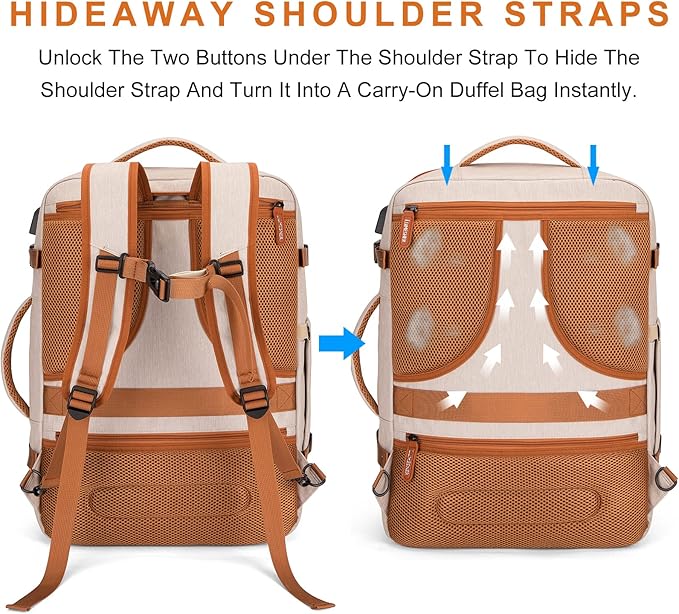 Carry on Travel Backpacks, Extra Large 40L Flight Approved Bag for Men & Women,Expandable Suitcase Backpack With 4 Packing Cubes,Water Resistant Luggage Daypack Business Weekender Bag,Beige