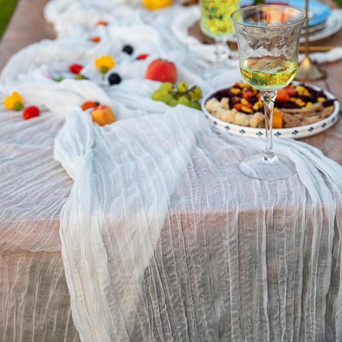 3 Pieces Table Runners White Cheesecloth Table Runner for Wedding Decorations 10FT Cheese Cloth Table Runner Rustic Sheer Table Runner for Wedding Bridal Shower Birthday Party Boho Table Decorations
