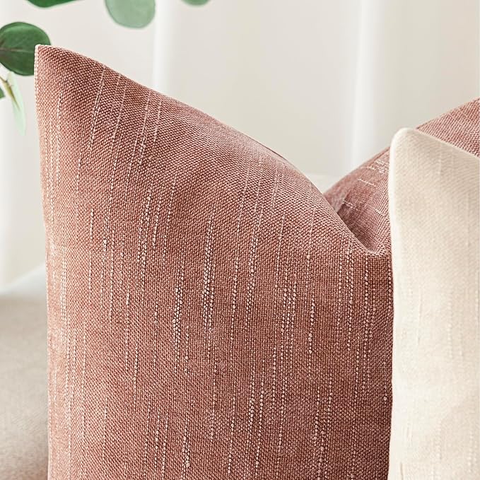 Foindtower Pack of 2 Soft Textured Chenille Throw Decorative Pillow Covers Square Accent Solid Cushion Cover Neutral Lumbar Pillow Case for Couch Sofa Bedroom Living Room 12x20 Inch,Dusty Pink