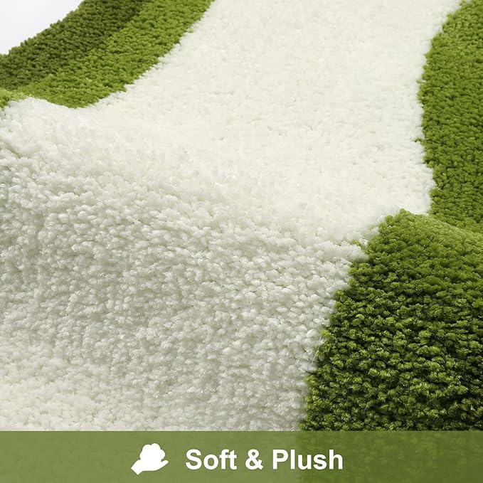 HAOCOO Luxury Soft Large Bathroom Rugs, 24x59 Inch Long Bathroom Rugs Non Slip Washable, Green Irregular Shaped Rug Absorbent Bathroom Mat for Bedroom Bathtub Sink Shower