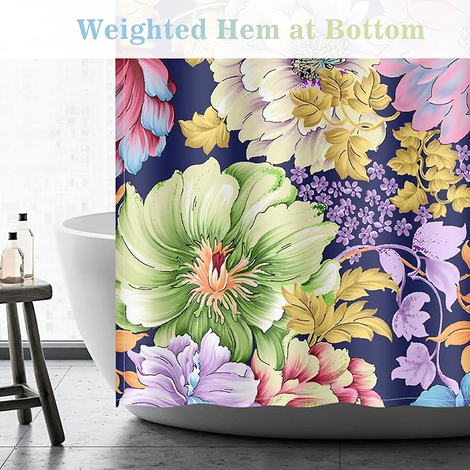 Aimego Boho Floral Shower Curtains - Spring Bohemian Colorful Bright Blossom Flowers Bath Shower Curtain Set with 12 Hooks for Adults Kids Bathroom Decor Accessories, 72"x72"