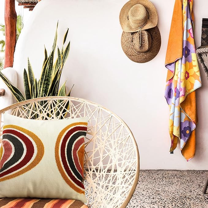 Merrycolor Boho Abstract Throw Pillow Covers 20x20 Tufted Sun Pillow Covers Colorful Mid Century Modern Pillow Covers Boho Pillows Decorative Throw Pillow Case for Bed Couch Living Room,1PC