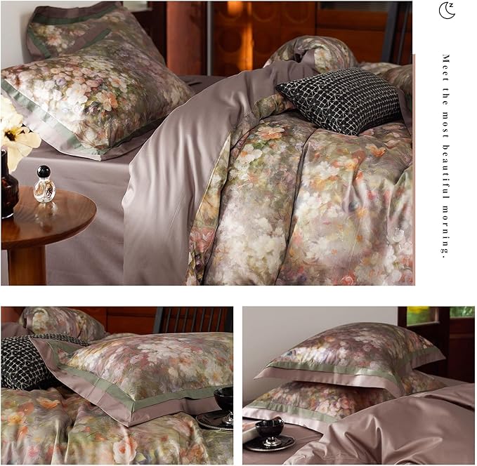 mixinni Vintage Floral Duvet Cover Set - Queen Size, 100% Long Staple Cotton Percale, Reversible Garden Style Bedding Set with Zipper Closure, 3-Piece Luxury Duvet Cover with 2 Pillow Shams (20"x26")
