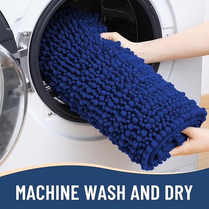 Arotive Luxury Chenille Bathroom Rug Mat, Extra Soft Thick Absorbent Shaggy Bath Rugs, Non-Slip Machine Wash Dry, Plush Bath Mats for Bathroom, Shower and Tub, 47x24, Royal Blue