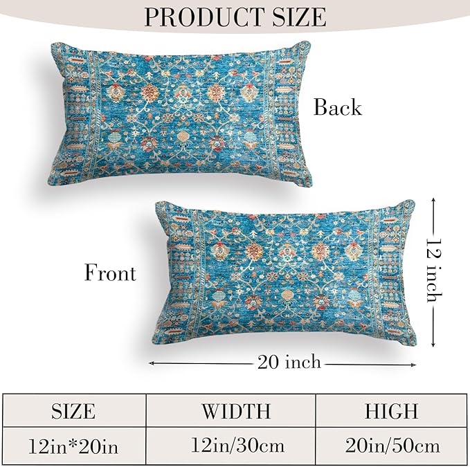 Boho Throw Pillow Covers 12x20 inch Set of 2,Boho Vintage Carpet Pattern Antique Ethnic Decor Double Sided Pattern Cushion Cover Soft Pillow Case Living Sofa Room Bed Square Pillow Cover