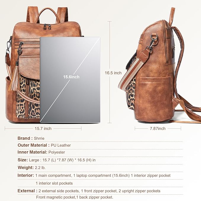 Shrrie Laptop Backpack for Women 15.6 inch,Travel Leather Backpack Purse Nurse Teacher Carry on Backpack Computer Bag,Professional Water-Resistant College Business Work Casual Daypack,Two-tone Maroon