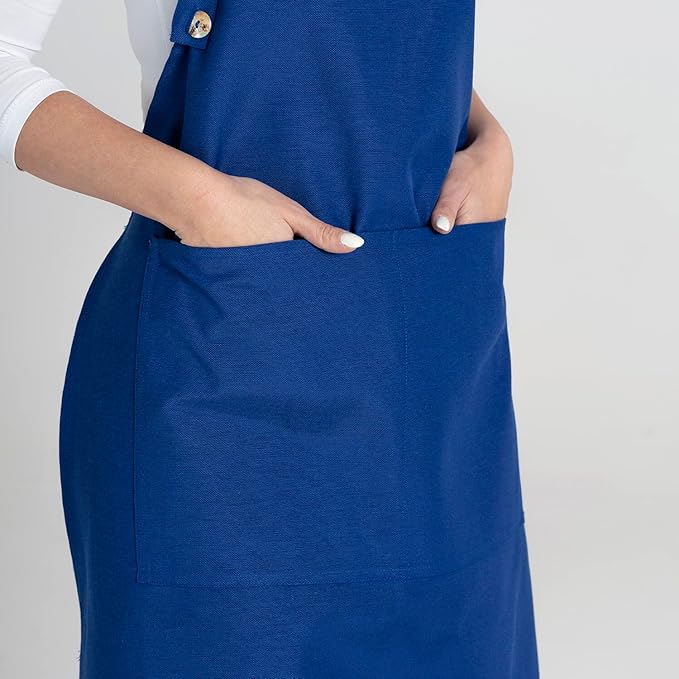 TOSHE Kitchen Apron Waterdrop Resistant Cotton Apron with adjustable Aprons for Women with Pockets 10 Color option Cooking Blue Apron (Navy Blue)
