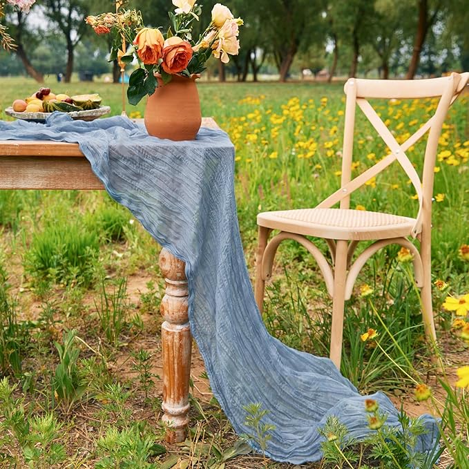 10 Pack Dusty Blue Cheesecloth Table Runners 35x120 Inch Gauze Party Table Runner Rustic Cheese Cloth 10Ft Long Romantic Table Runners for Baby Shower Decoration Wedding Birthday Party Table Decor