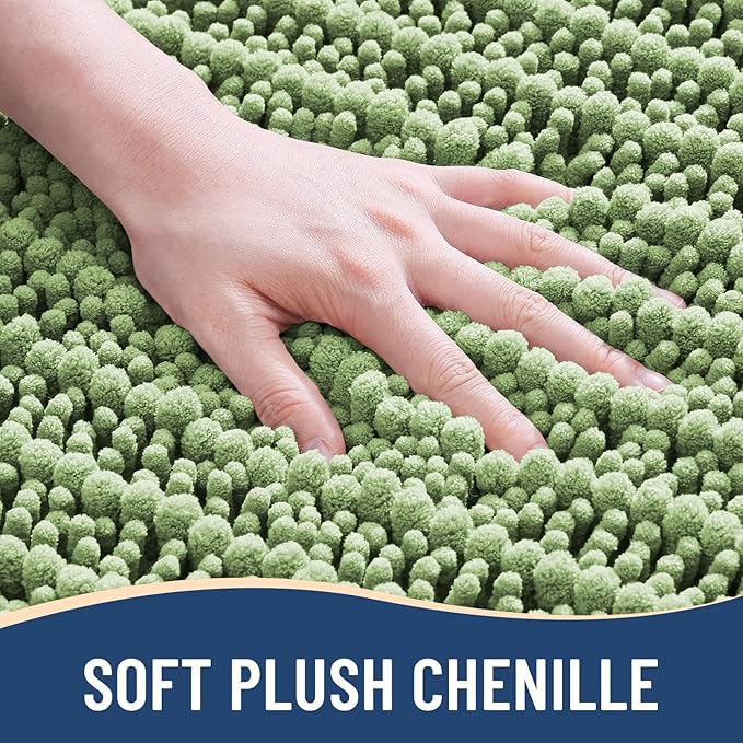 Arotive Luxury Chenille Bathroom Rug Mat, Extra Soft Thick Absorbent Shaggy Bath Rugs, Non-Slip Machine Wash Dry, Plush Bath Mats for Bathroom, Shower and Tub, 60x24, Sage Green