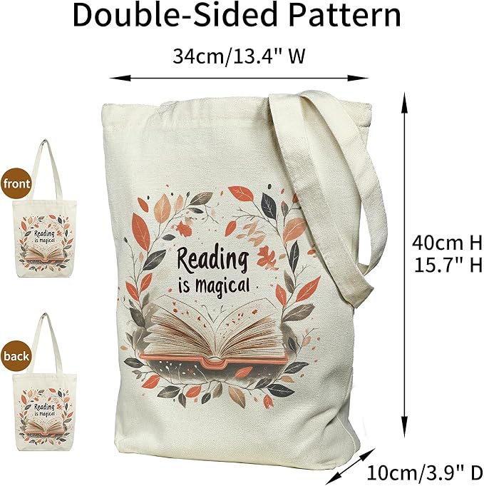 Canvas Tote Bag for Women, Aesthetic Tote Bag with Zipper Pocket for Grocery Travel Work Gift, Canvas Shopping Bag