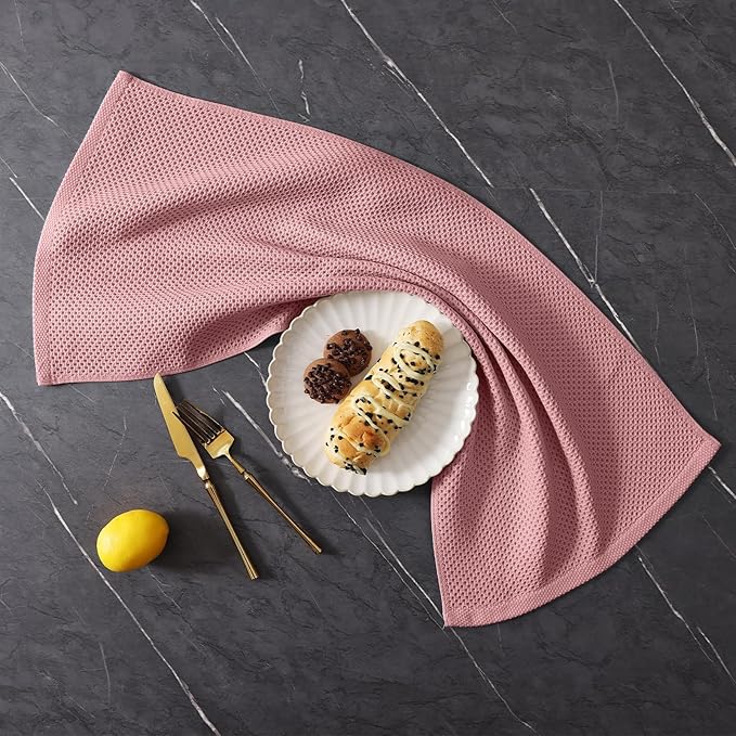 Homaxy 100% Cotton Kitchen Towels and Dishcloths Set, 12 x 12 Inches and 13 x 28 Inches, Set of 10 Bulk Kitchen Towels Set, Ultra Soft Absorbent Dish Cloths for Washing Dishes, Dried Rose