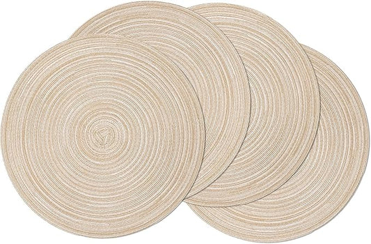 SHACOS Round Braided Placemats Set of 4 Round Table Mats for Dining Tables 15 inch Washable Kitchen Table Place Mats Indoor (Beige, 4)
