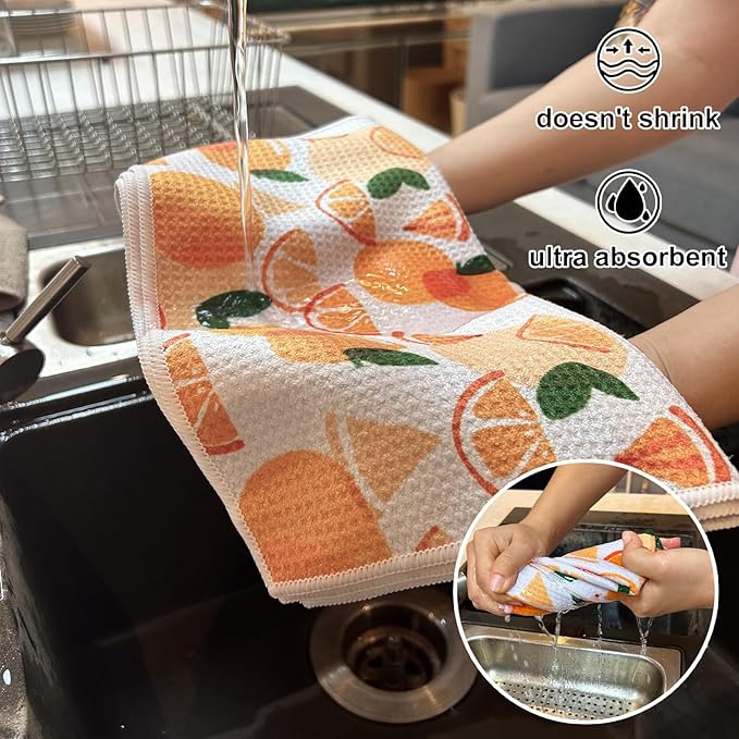 QUILTINA Dish Towels Set - 17 x 25 Inches 100% Cotton Waffle Weave Kitchen Towels 6 Pack, Dish Towels for Kitchen, Super Absorbent for Drying and Cleaning