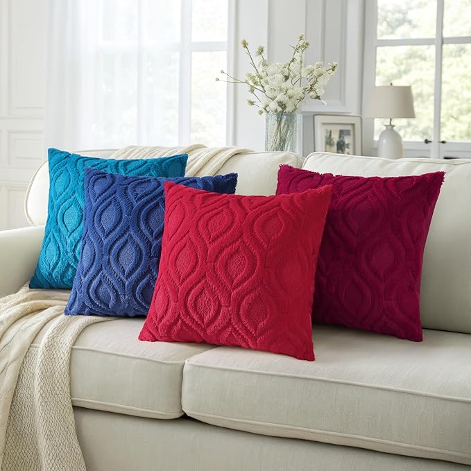 decorUhome Fall Throw Pillow Covers 26x26 Inch Set of 2, Soft Plush Decorative Faux Fur Dark Blue Solid Couch Pillow Covers, Accent Farmhouse Neutral Square Euro Pillow Cases for Sofa Bed Living Room