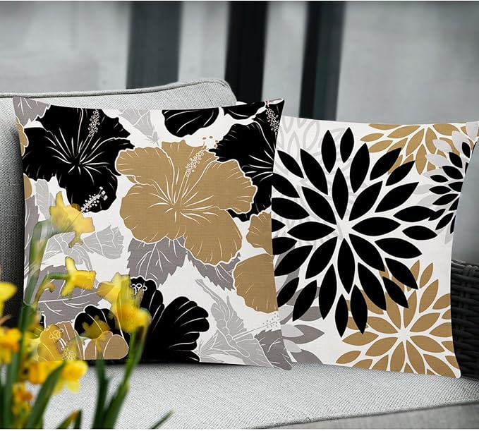 Brown Black Pillow Covers 16x16 Set of 6, Daisy Flower Throw Pillow Cover Case Rustic Square Cushion Cover for Sofa Bedroom Living Room Farmhouse Home Decor