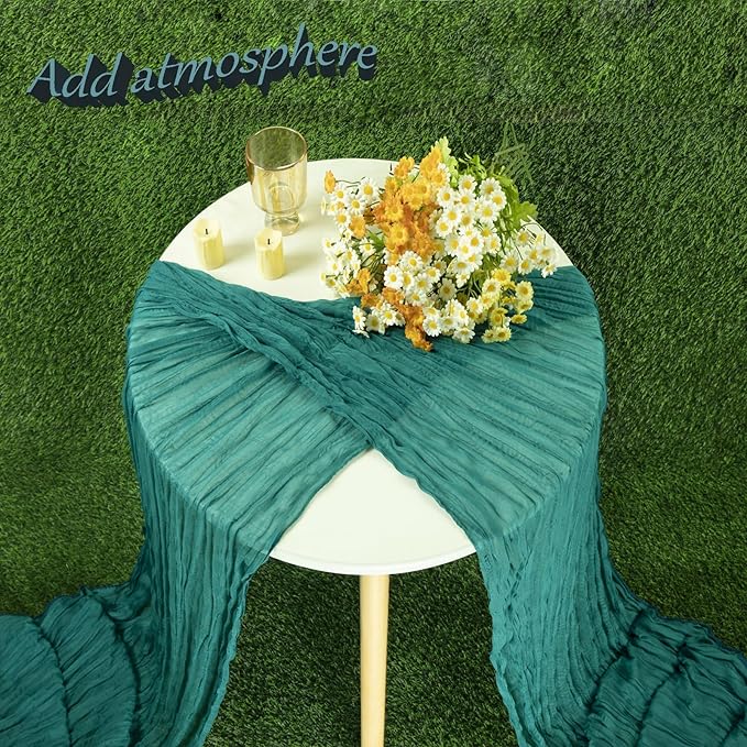 Cheesecloth Table Runner 13.3FT Long Boho Table Runner Rustic Gauze Wedding Dining Table Decorations for Wedding,Bridal Shower,Baby Shower,Bithday Party Table Decorations (Teal,35x160 Inch)