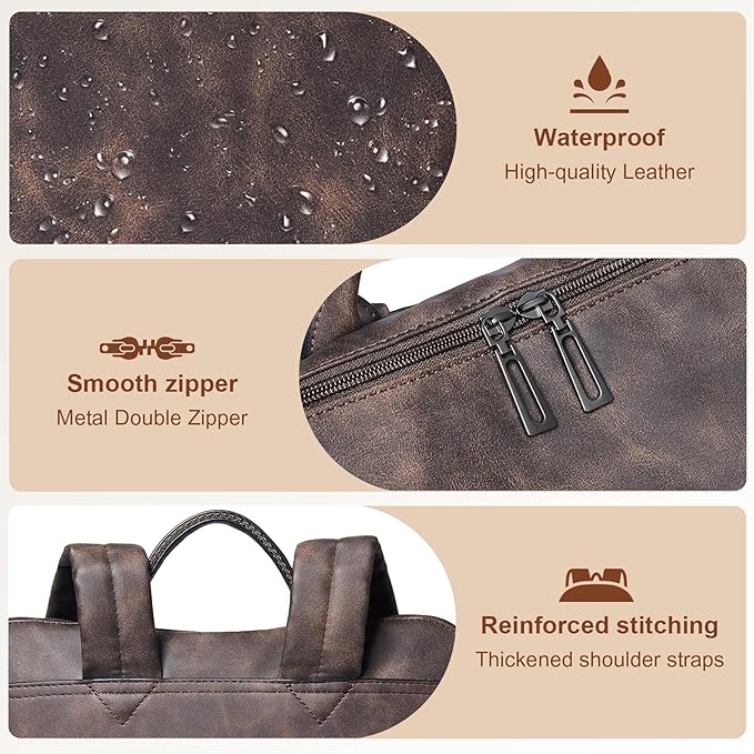 Shrrie Laptop Backpack for Women 15.6 inch,Travel Leather Backpack Purse Nurse Teacher Carry on Backpack Computer Bag,Professional Water-Resistant College Business Work Casual Daypack,Deep Gray