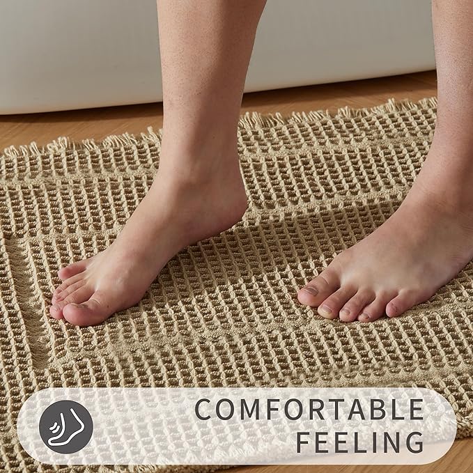 Bath Rugs Mat,Upgraded Waffle Bath mat,Super Absorbent Non Slip Bath Rugs,Machine Washable Rugs for Shower romm, Rubber Backing Boho Mats, Ultra Soft,Brown,17"*24"