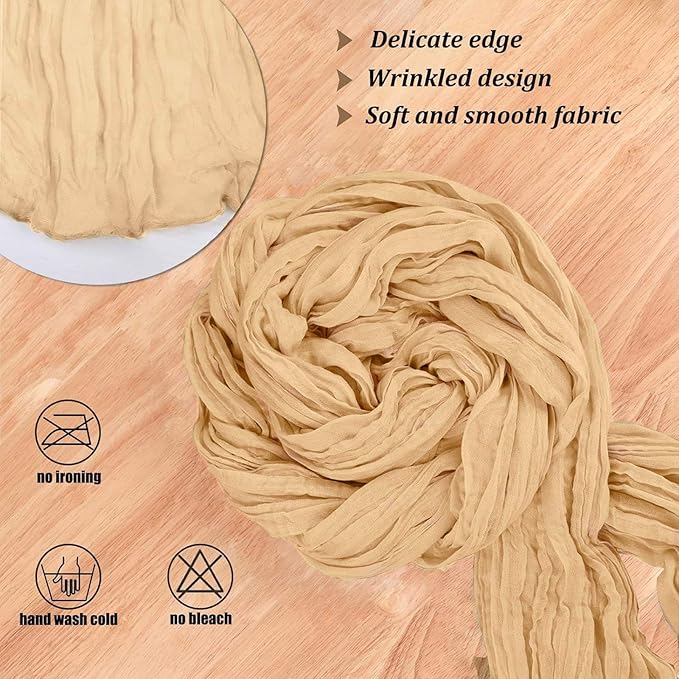 Cheesecloth Table Runner 13.3FT Champagne Gold Boho Gauze Table Runner Wedding Dining Table Decorations for Holiday Birthday Party Baby Shower Event Decorations Summer Garden Farmhouse