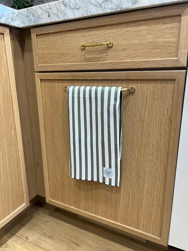 || 3 Pack|| Double Sided || Not Your Ordinary Dish Towels || Waffle Weave Microfiber || Highly Absorbent || Hanging Loop || Dish Cloths || Modern || Designer Prints || Green Stripe