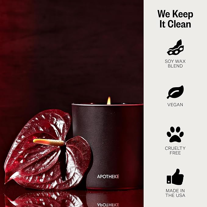 Apotheke Signature Scented Candles for Home, Charcoal Rouge - 10.5 oz - Soy Wax, Non Toxic, Large Jar Black - Luxury Candle Gifts for Women & Men - Birch Wood, Elemi, Damask Rose, and Smoke