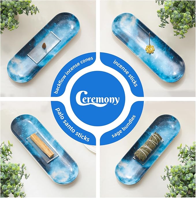 Incense Holder for Sticks, Ceramic Incense Burner with 60 Incense Sticks for Sage Palo Santo, Heat-Resistant Insence-Stick Holder for Backflow Incense Cones Meditation Yoga Spa Room Decor