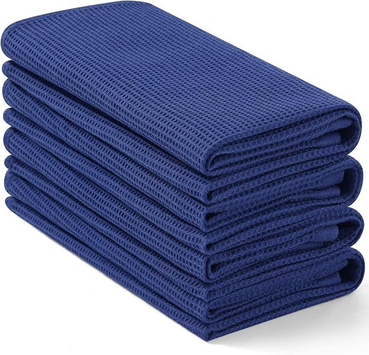 Homaxy 100% Cotton Waffle Weave Kitchen Towels - 4 Pack Soft and Absorbent Dish Towels - 16 x 26 Inches Quick Dry Hand Towels - Blue