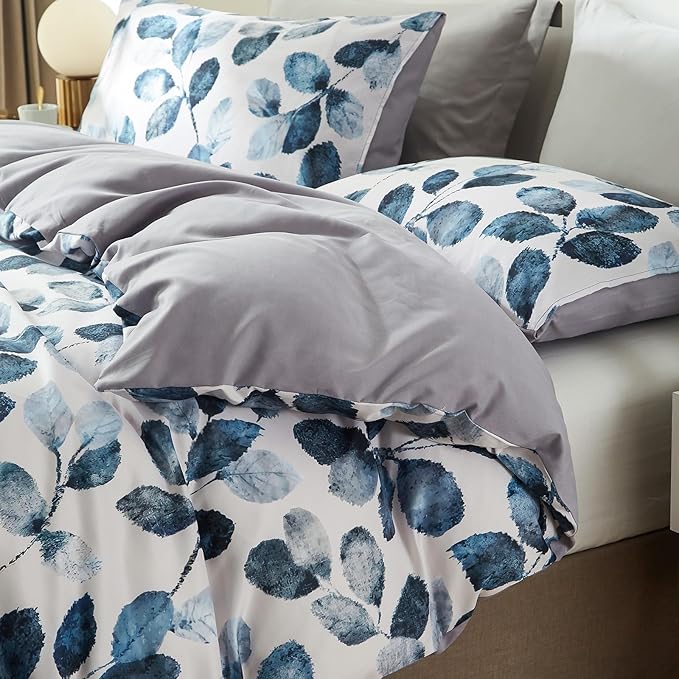 Cupocupa Duvet Cover Queen Size Set Boho Floral Pattern Queen Duvet Cover Set for Queen Size Bed Vintage Soft Bedding Leaf Print Duvet Cover with Pillowcases