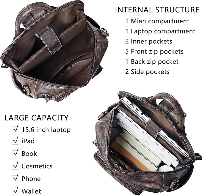 Shrrie Vegan Leather Laptop Backpack for Women 15.6 inch Work Backpack Fashion Travel Backpack Purse for Travel College Work