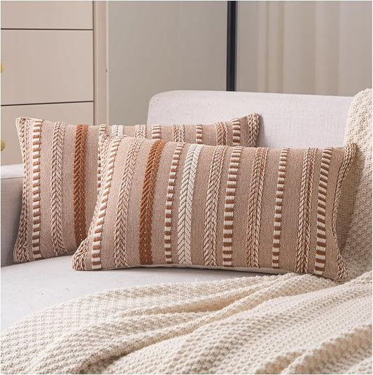 Boho Throw Pillow Covers 12x20 Inch Set of 2, Farmhouse Decorative Couch Pillow Cases, Brown Accent Pillows of Bed, Sofa Bedroom Living Room Home Decor Cushion Cover