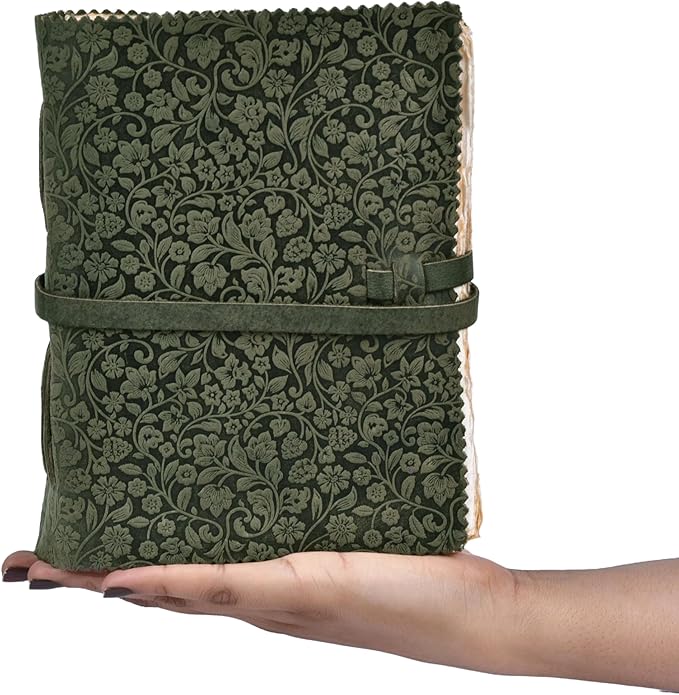 LEATHER VILLAGE Leather Bound Floral Embossed Journal for Women Men - 200 Pages, 6”X4”(A6), Aqua - Book of Shadows, Vintage Blank Paper Travel Diary, Notebook for Writing, Drawing, Sketchbook