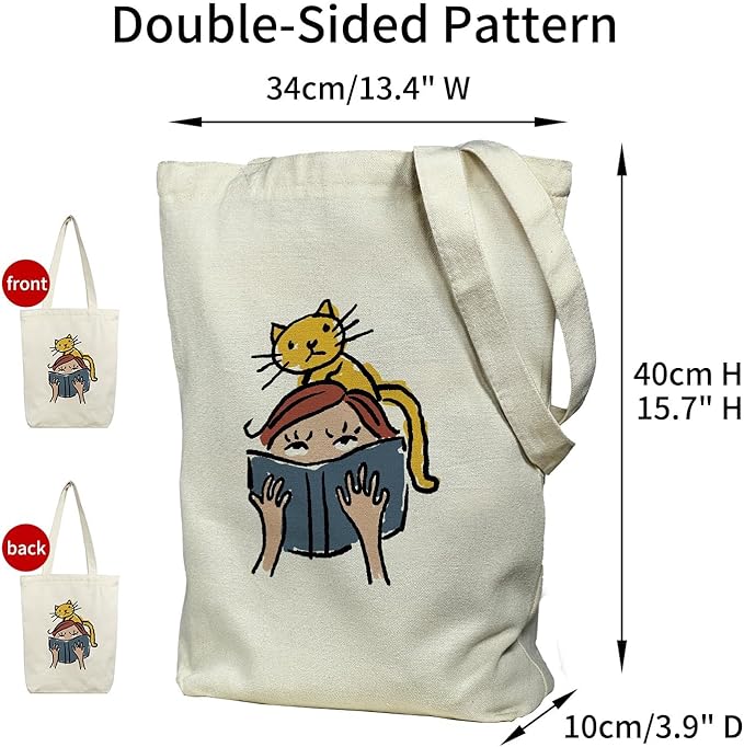 Canvas Tote Bag for Women, Aesthetic Tote Bag with Zipper Pocket for Grocery Travel Work Gift, Canvas Shopping Bag